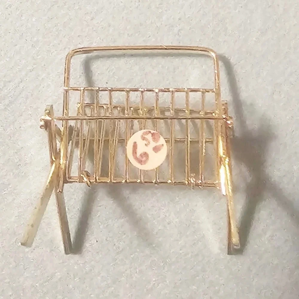 1:12 Dollhouse MCM Miniature Gold Metal Magazine Rack and Umbrella Stand Set